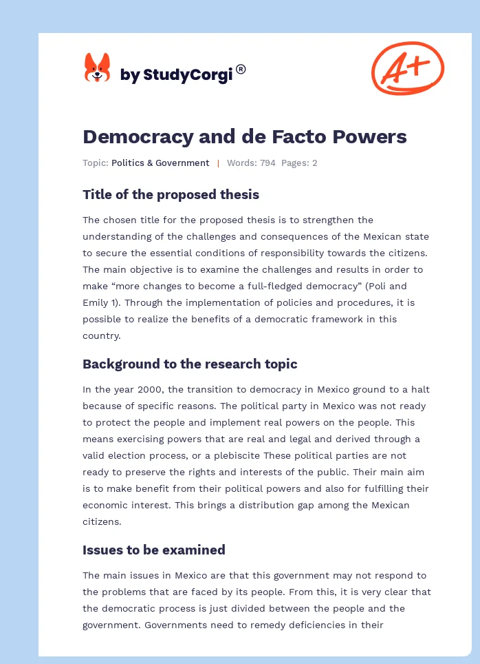 Democracy and de Facto Powers. Page 1