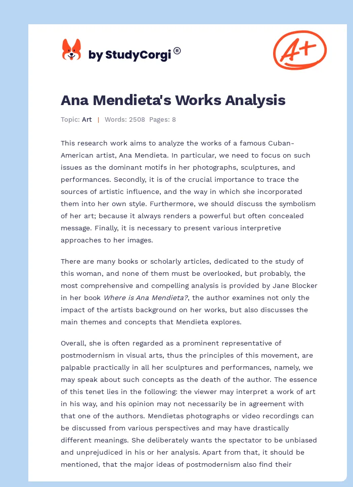 Ana Mendieta's Works Analysis. Page 1