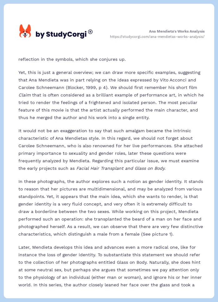 Ana Mendieta's Works Analysis. Page 2