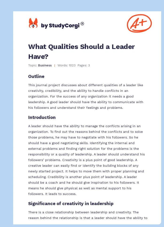 What Qualities Should a Leader Have?. Page 1