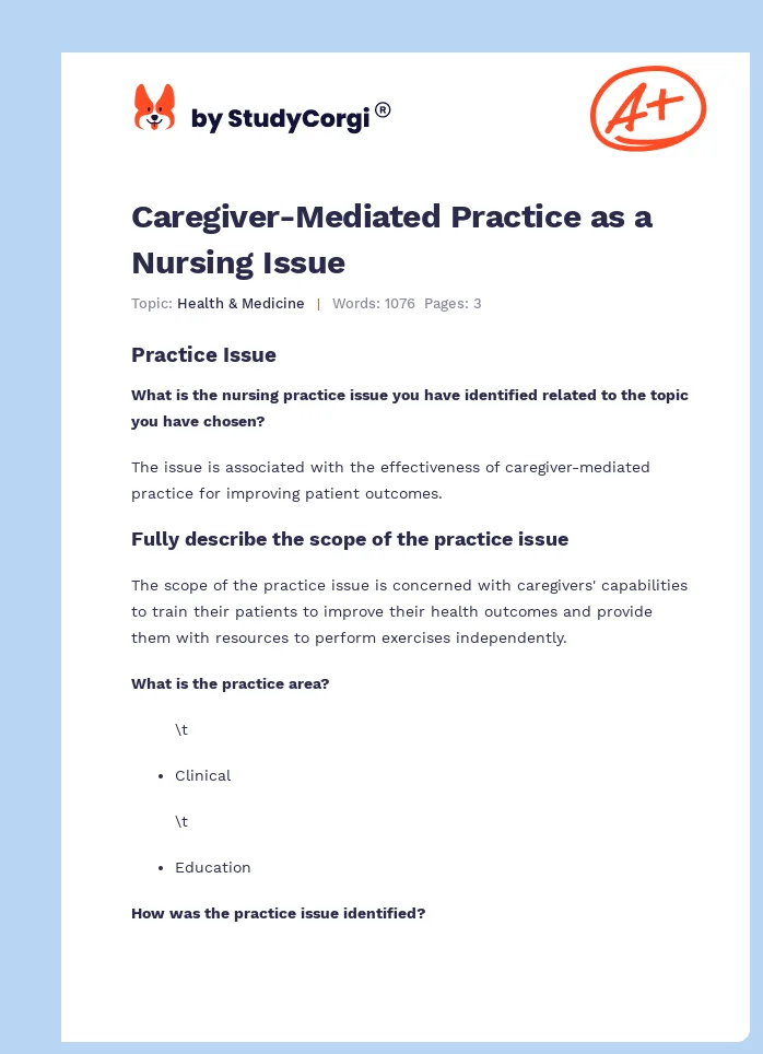 Caregiver-Mediated Practice as a Nursing Issue. Page 1