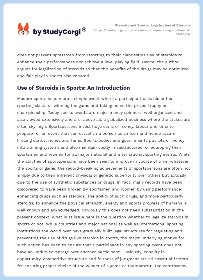 Steroids and Sports: Legalization of Steroids. Page 2