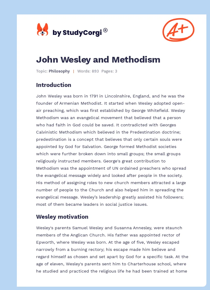 John Wesley and Methodism. Page 1