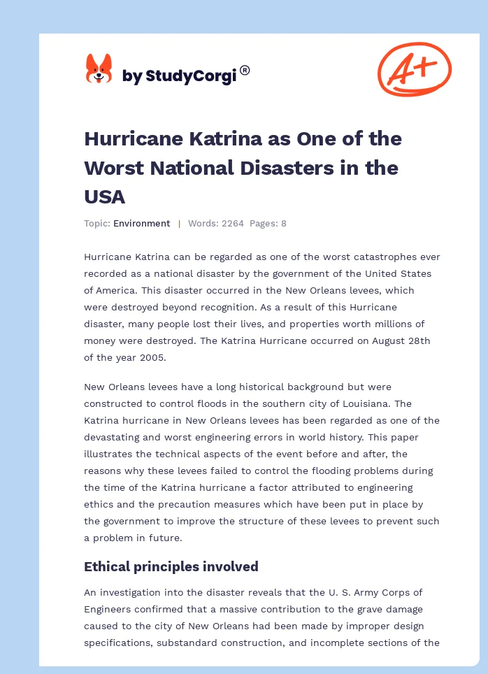 Hurricane Katrina as One of the Worst National Disasters in the USA. Page 1