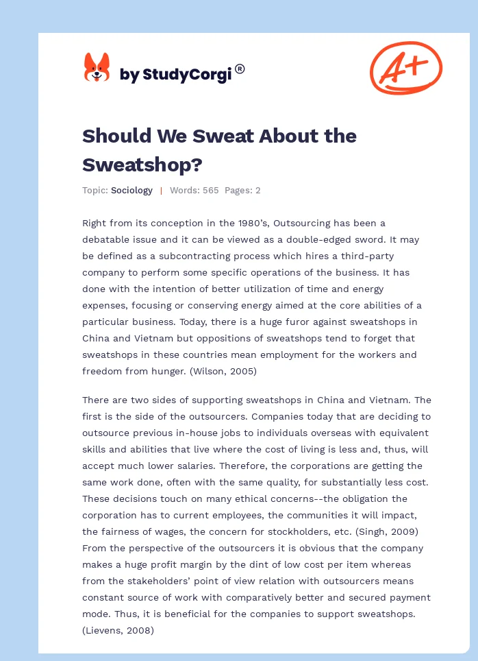 Should We Sweat About the Sweatshop?. Page 1