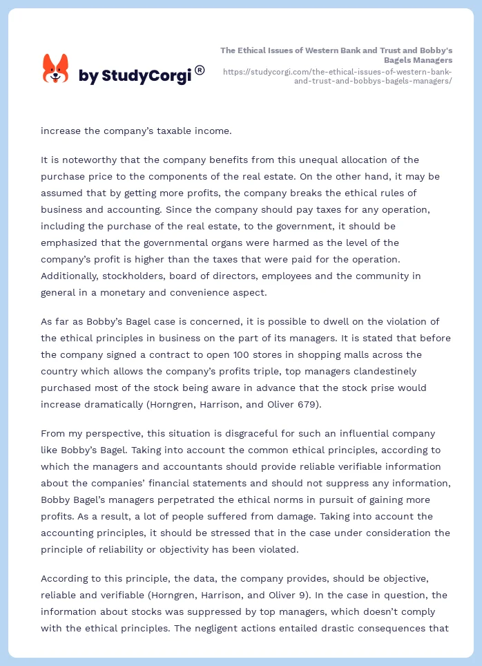 The Ethical Issues of Western Bank and Trust and Bobby's Bagels Managers. Page 2