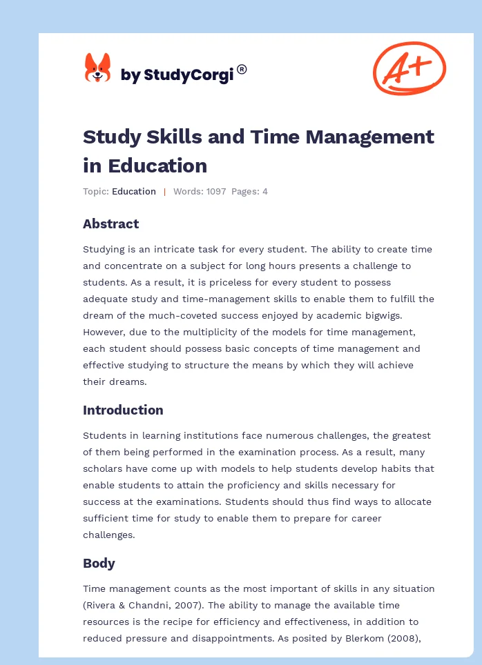 Study Skills and Time Management in Education. Page 1