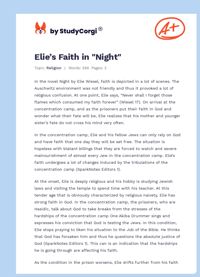 Elie’s Faith in "Night". Page 1