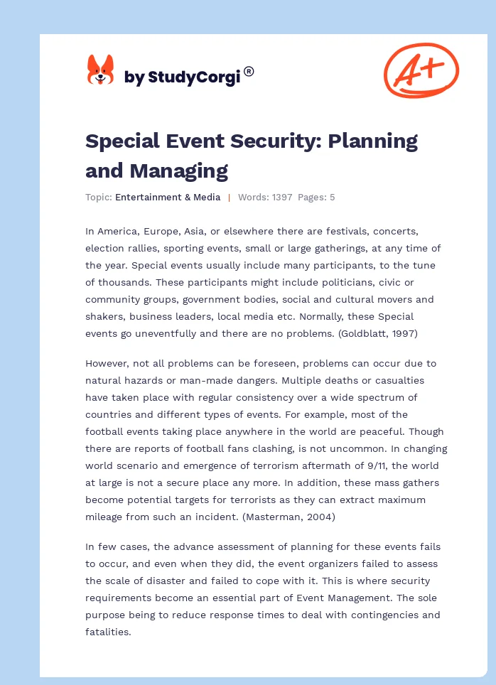 Special Event Security: Planning and Managing. Page 1
