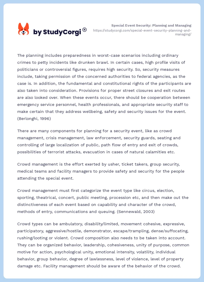 Special Event Security: Planning and Managing. Page 2