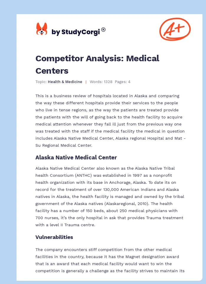 Competitor Analysis: Medical Centers. Page 1