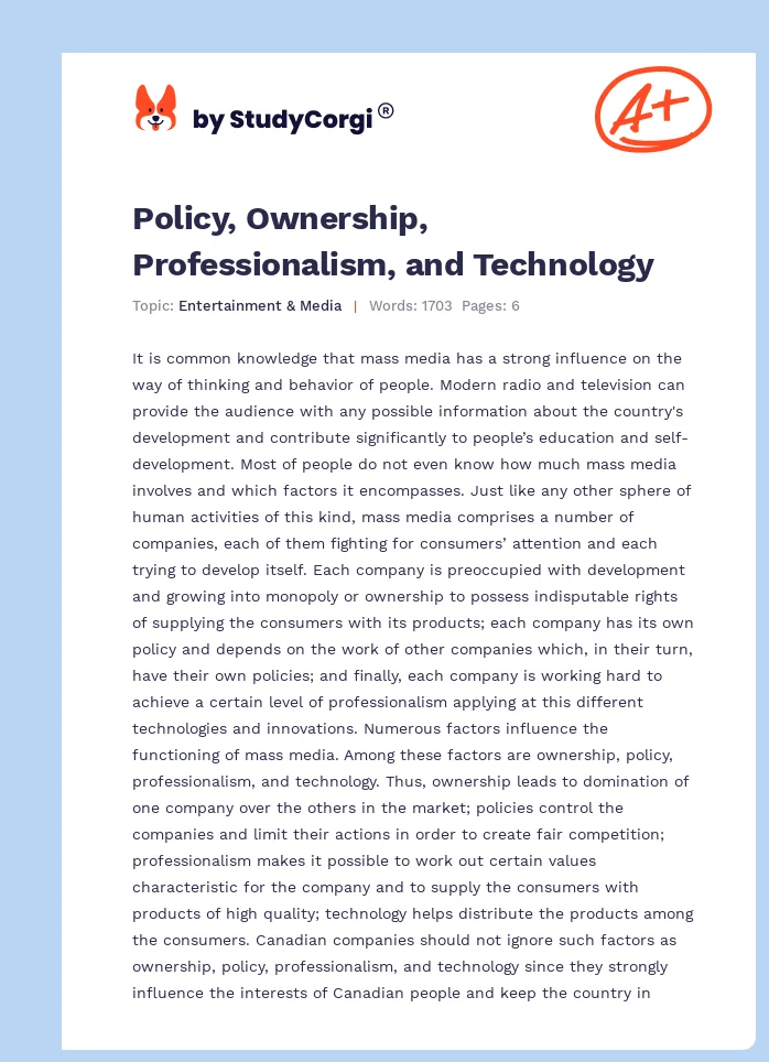 Policy, Ownership, Professionalism, and Technology. Page 1