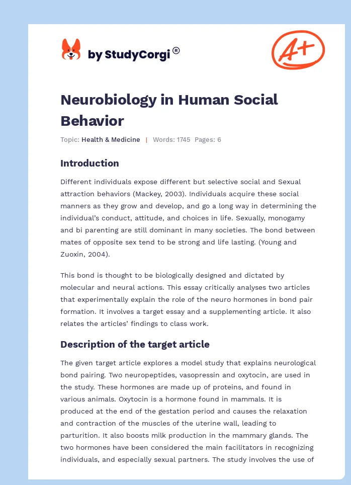 Neurobiology in Human Social Behavior. Page 1