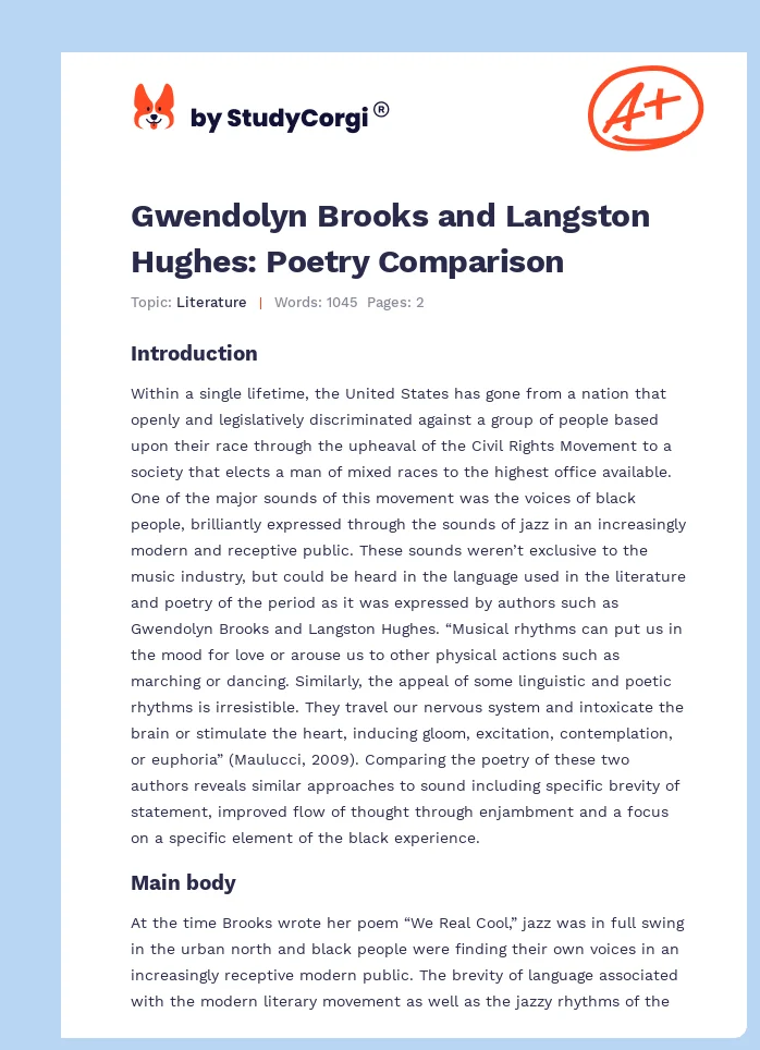 Gwendolyn Brooks and Langston Hughes: Poetry Comparison. Page 1