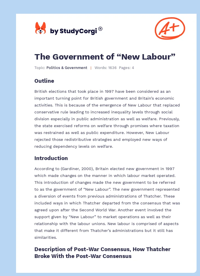 The Government of “New Labour”. Page 1