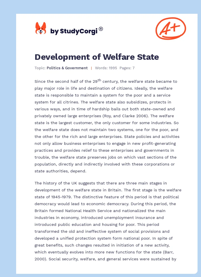 Development of Welfare State. Page 1