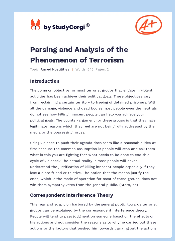 Parsing and Analysis of the Phenomenon of Terrorism. Page 1