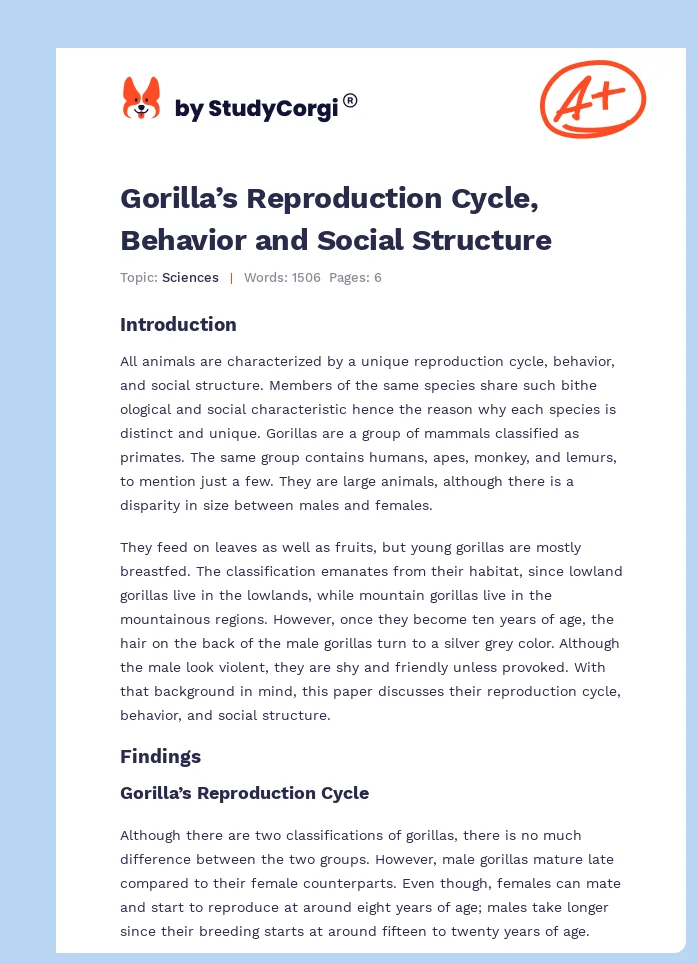 Gorilla’s Reproduction Cycle, Behavior and Social Structure. Page 1