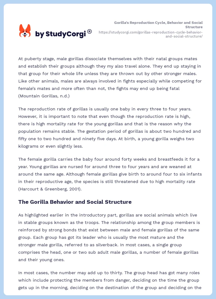 Gorilla’s Reproduction Cycle, Behavior and Social Structure. Page 2