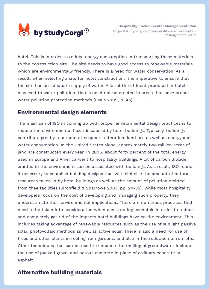 Hospitality Environmental Management Plan. Page 2