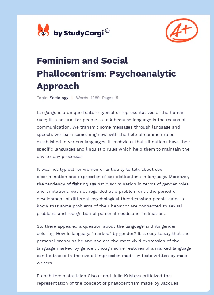 Feminism and Social Phallocentrism: Psychoanalytic Approach. Page 1