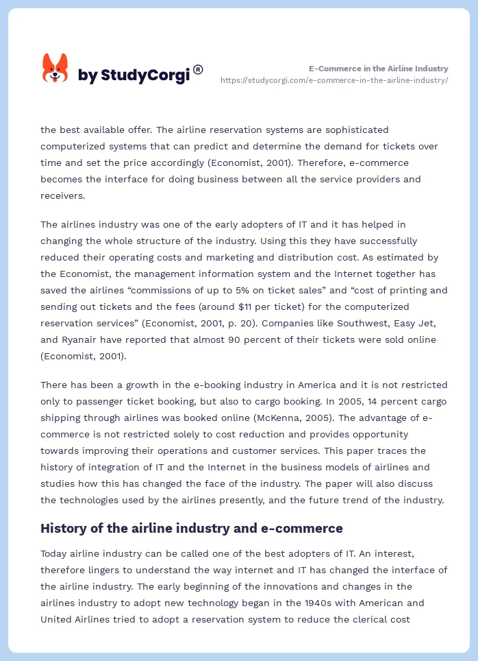 E-Commerce in the Airline Industry. Page 2