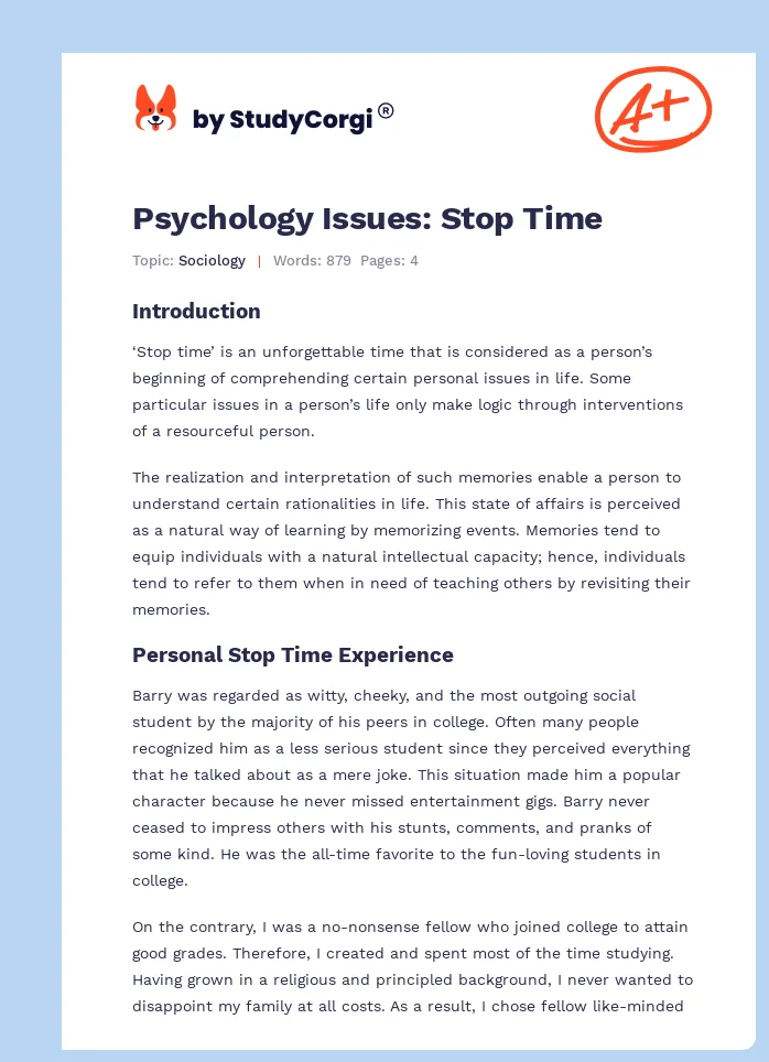 Psychology Issues: Stop Time. Page 1