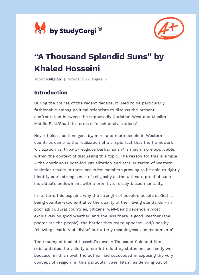 “A Thousand Splendid Suns” by Khaled Hosseini. Page 1
