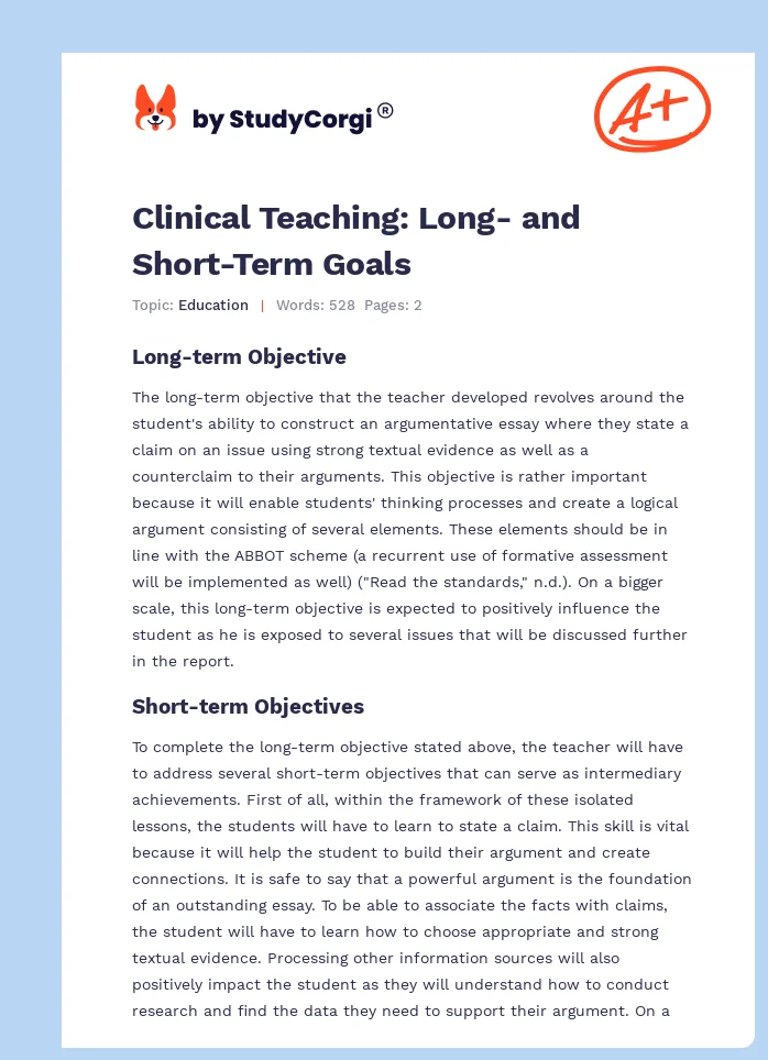 Clinical Teaching: Long- and Short-Term Goals. Page 1