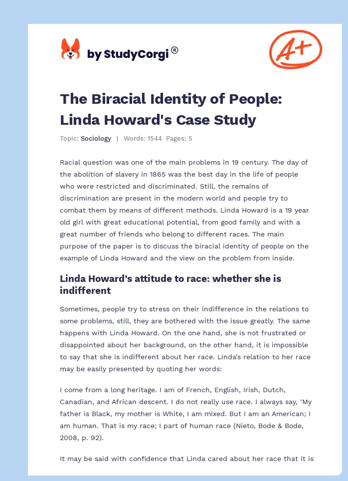 The Biracial Identity of People: Linda Howard's Case Study. Page 1