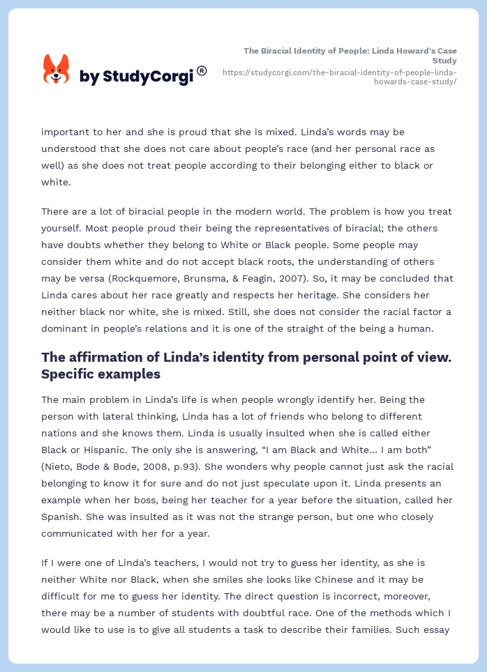 The Biracial Identity of People: Linda Howard's Case Study. Page 2