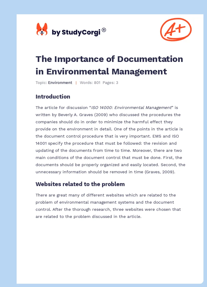 The Importance of Documentation in Environmental Management. Page 1