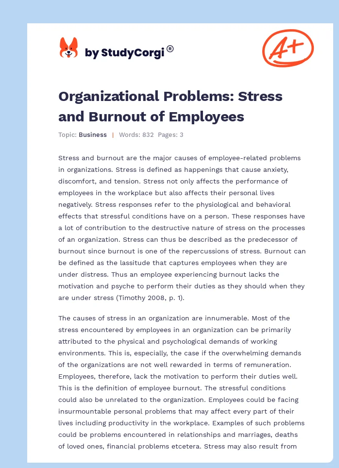 Organizational Problems: Stress and Burnout of Employees. Page 1