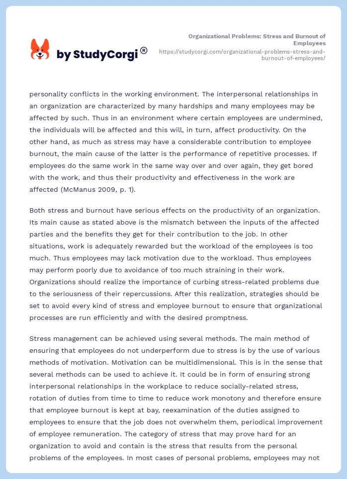 Organizational Problems: Stress and Burnout of Employees. Page 2