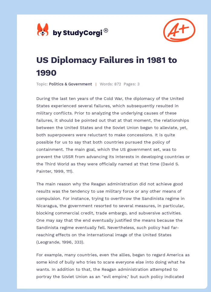 US Diplomacy Failures in 1981 to 1990. Page 1