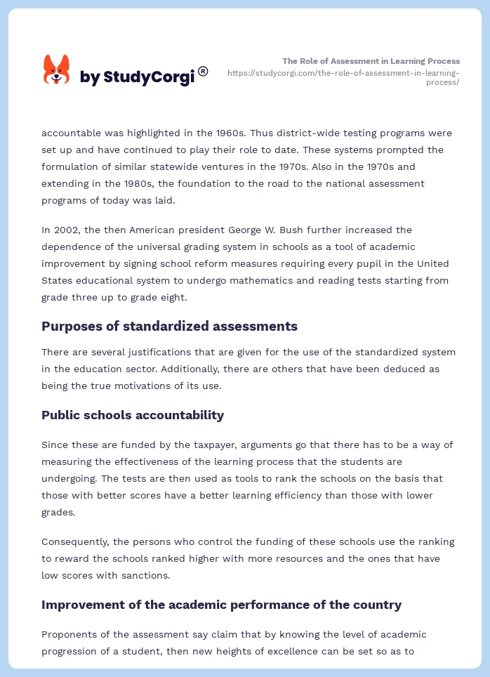 The Role of Assessment in Learning Process. Page 2