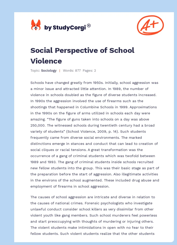 Social Perspective of School Violence. Page 1