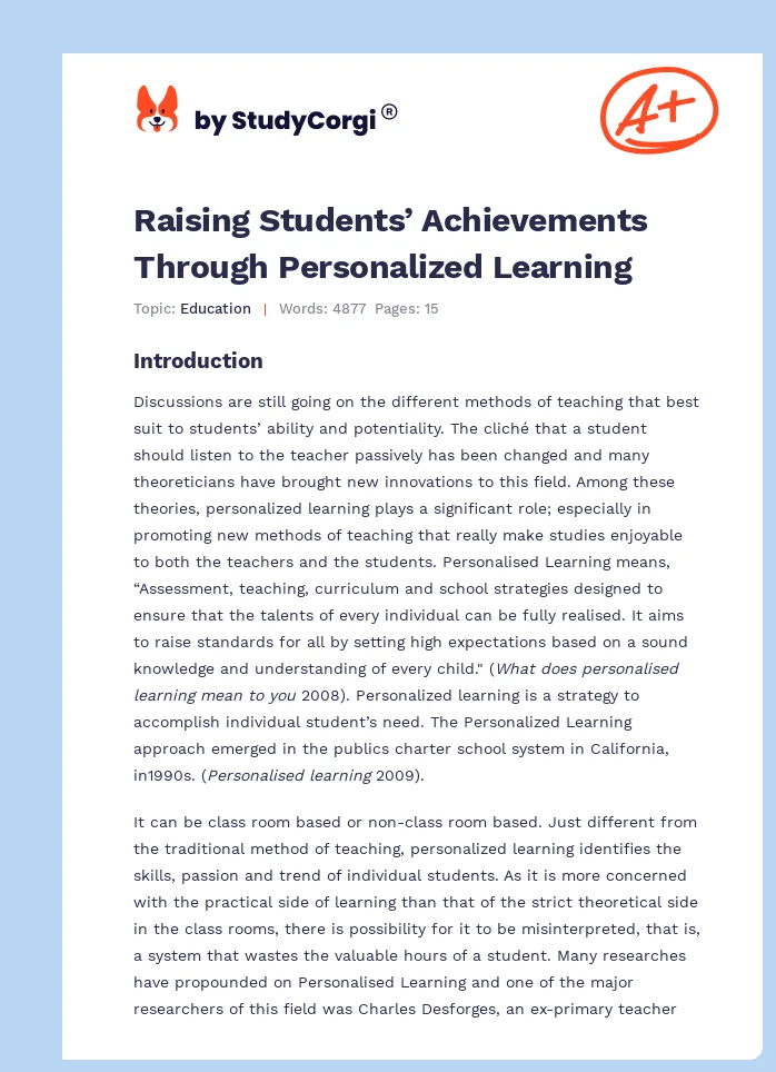 Raising Students’ Achievements Through Personalized Learning. Page 1