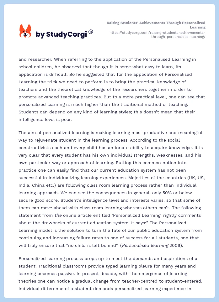 Raising Students’ Achievements Through Personalized Learning. Page 2