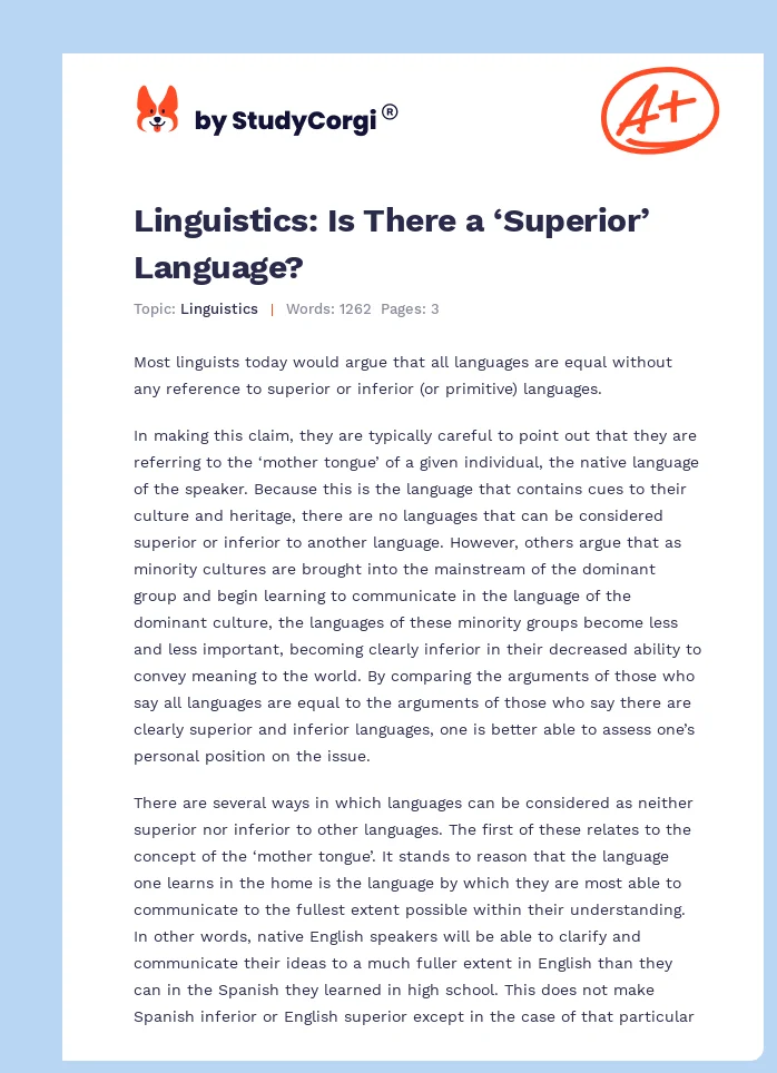 Linguistics: Is There a ‘Superior’ Language?. Page 1