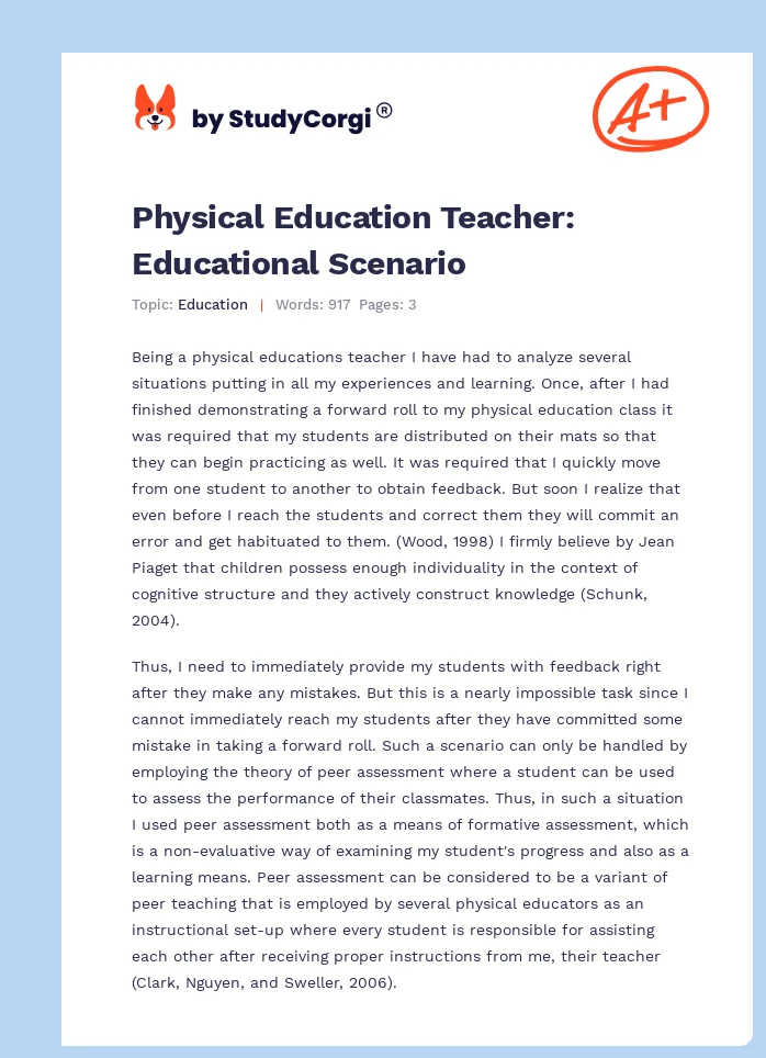 Physical Education Teacher: Educational Scenario. Page 1