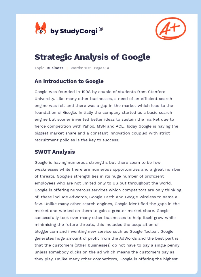 Strategic Analysis of Google. Page 1