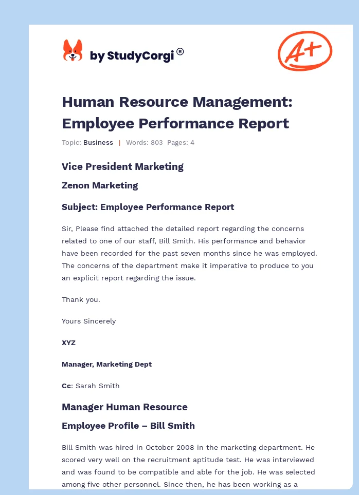 Human Resource Management: Employee Performance Report. Page 1