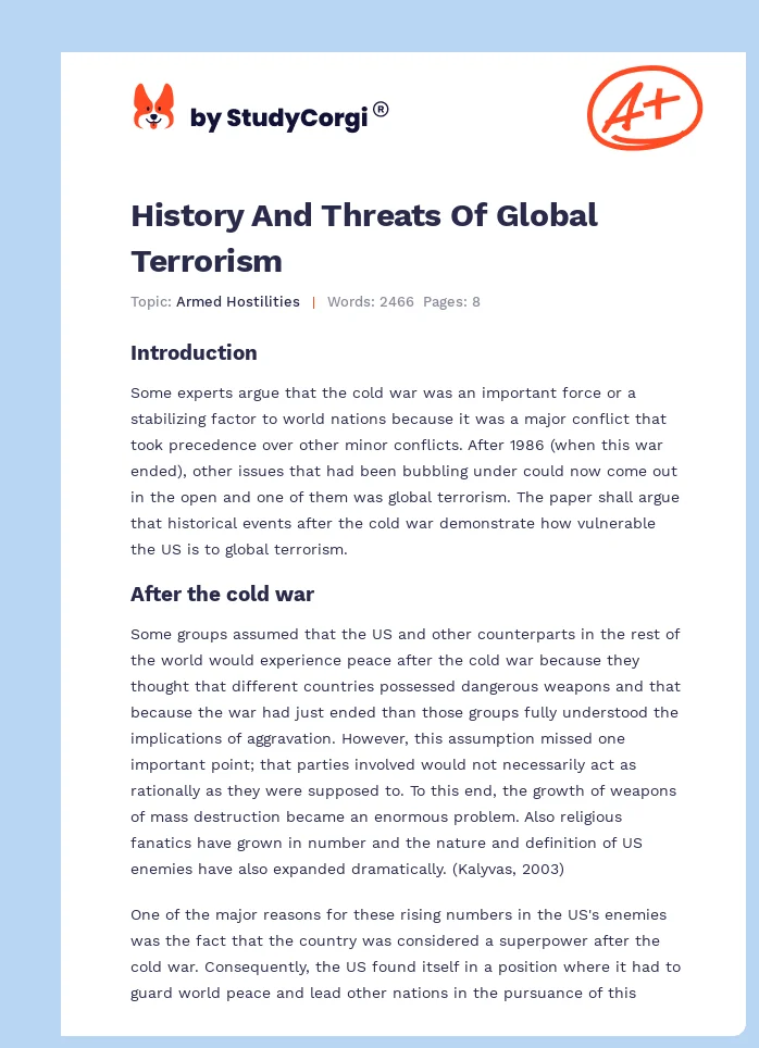 History And Threats Of Global Terrorism. Page 1