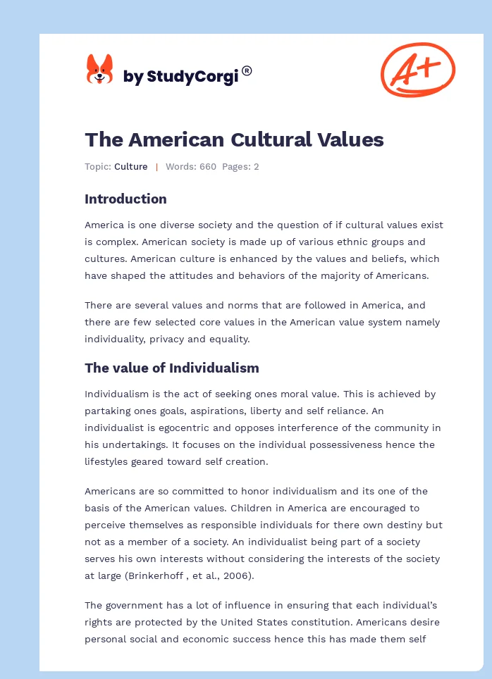 american cultural values essay
