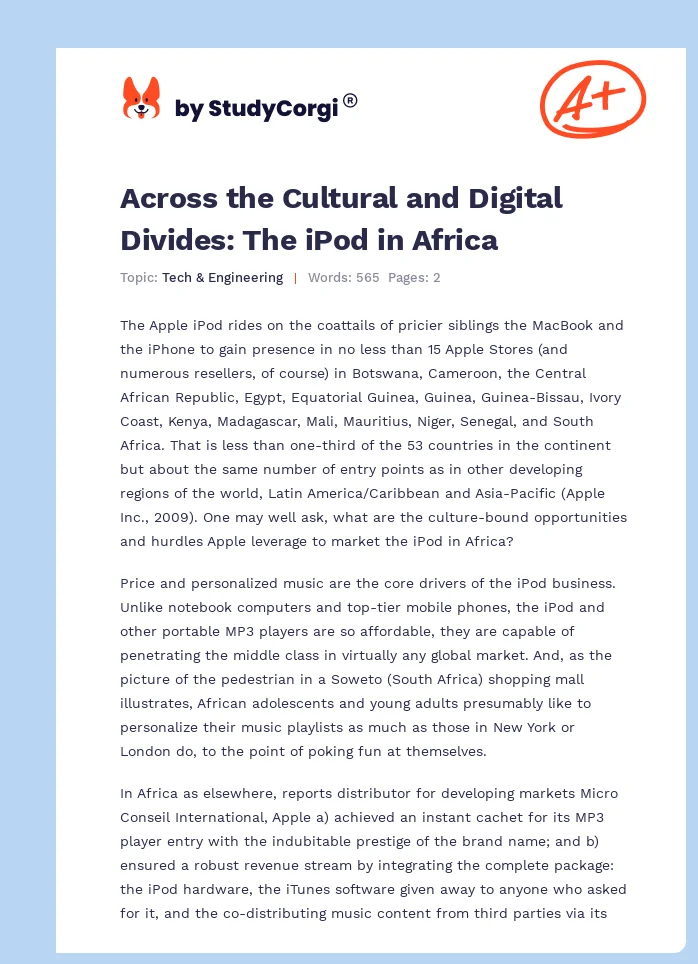 Across the Cultural and Digital Divides: The iPod in Africa. Page 1