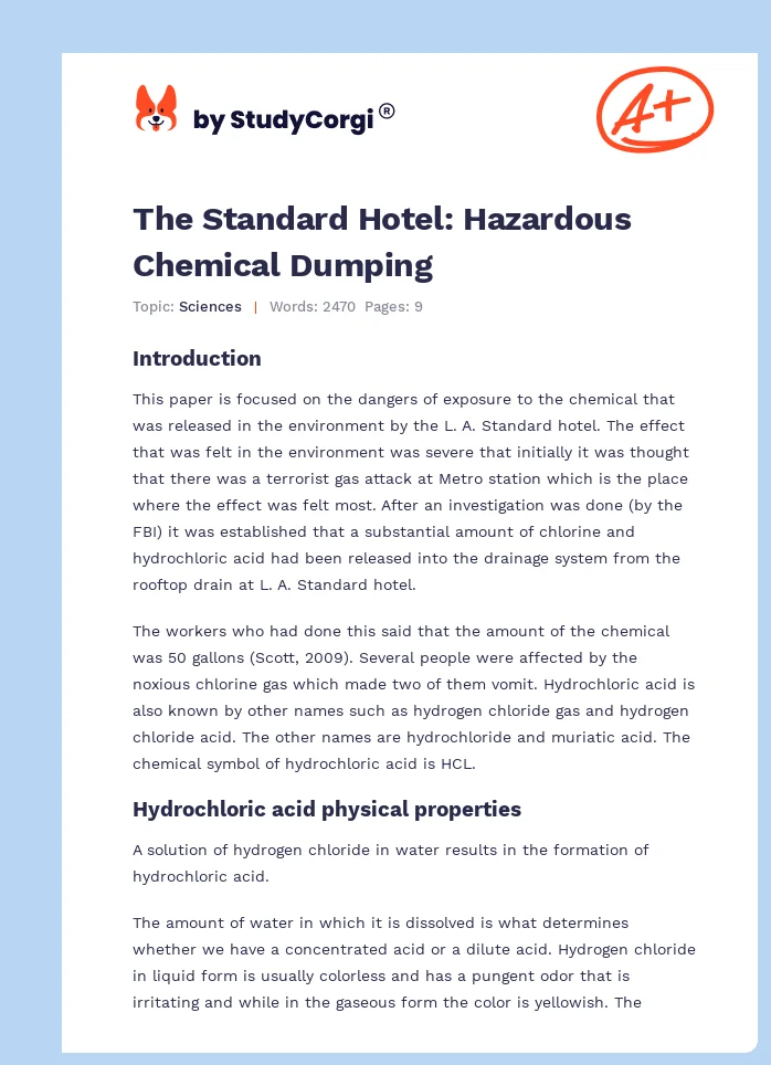 The Standard Hotel: Hazardous Chemical Dumping. Page 1