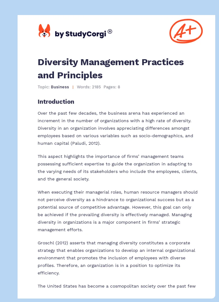 Diversity Management Practices and Principles. Page 1