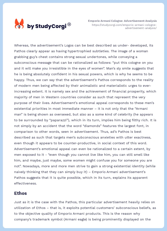 Emporio Armani Cologne: Advertisement Analysis. Page 2