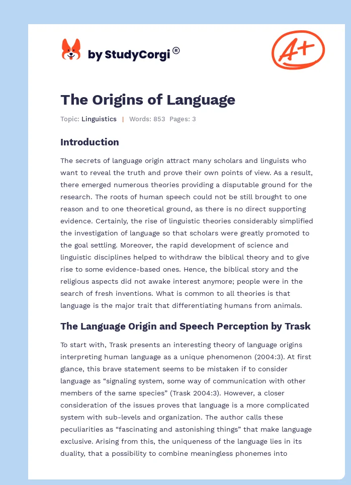 The Origins of Language. Page 1